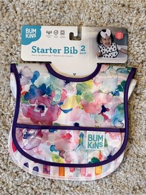 Bumkins Starter Bib 2-Pack Waterproof Baby Feeding Bibs 3–9 Months NWT